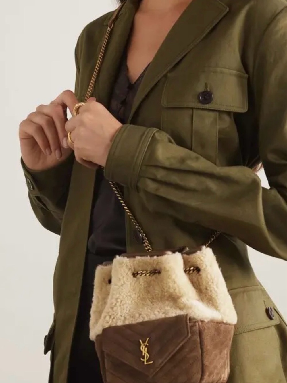 Yves Saint Laurent YSL mini Joe bucket shearling suede bag RETAIL 2,190 - Picture 2 of 14